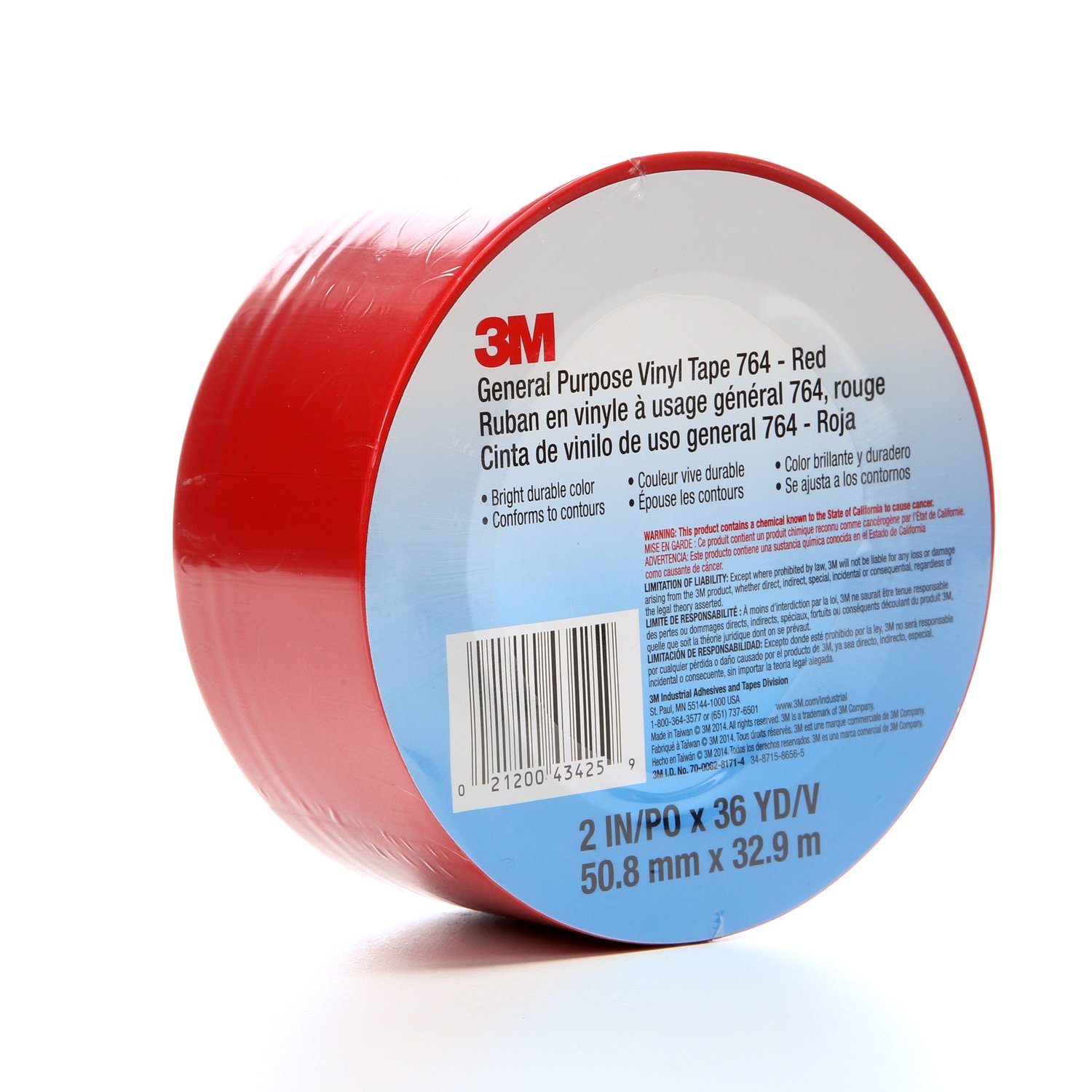 7000042793 - 3M General Purpose Vinyl Tape 764, Red, 2 in x 36 yd, 5 mil, 24 Roll/Case, Individually Wrapped Conveniently Packaged