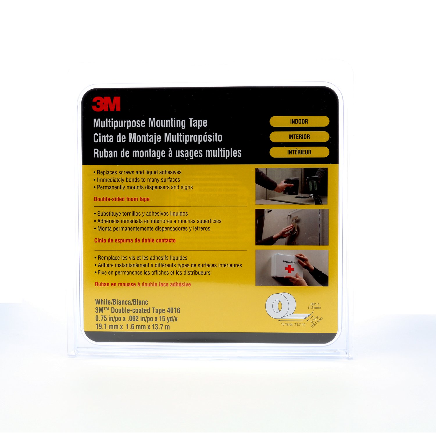 7000049238 - 3M Multipurpose Mounting Tape 4016, Off White, 3/4 in x 15 yd, 62 mil, 12 Roll/Case
