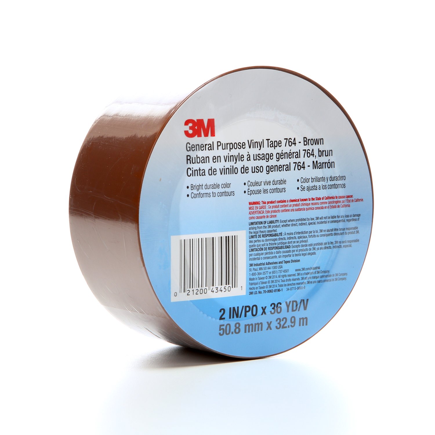 7000123892 - 3M General Purpose Vinyl Tape 764, Brown, 2 in x 36 yd, 5 mil, 24 Roll/Case, Individually Wraped Conveniently Packaged