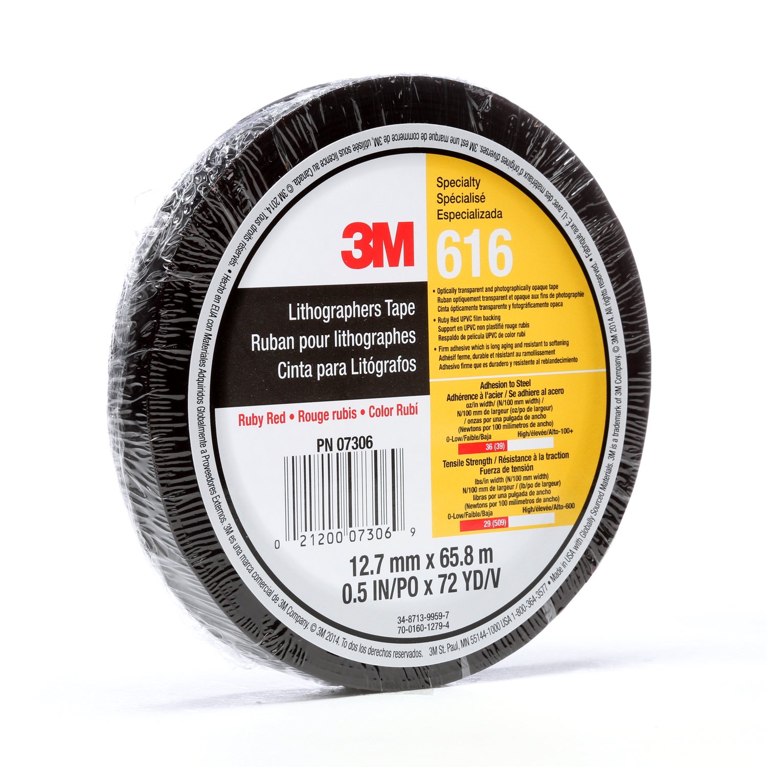 7000050037 - 3M UPVC Tape 616, Ruby Red, 1/2 in x 72 yd, 2.4 mil, 72 Roll/Case, Individually Wrapped Conveniently Packaged