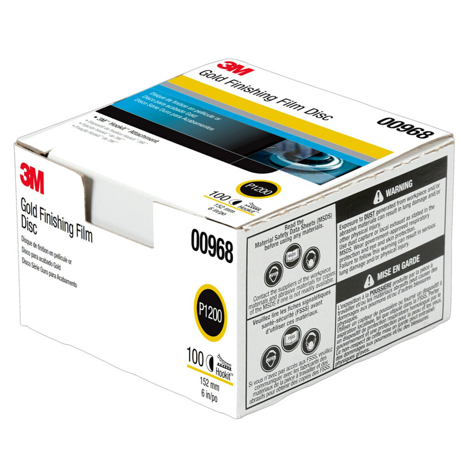 7000000567 - 3M Hookit Finishing Film Abrasive Disc 260L, 00968, 6 in, P1200, 100 discs per carton, 4 cartons per case