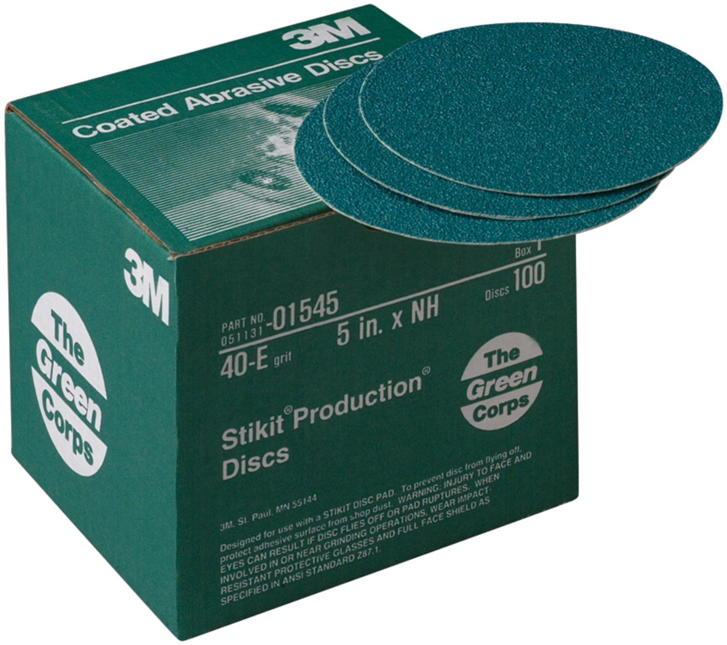 7010363745 - 3M Green Corps Stikit Production Disc, 01545, 5 in, 40 grit, 100
discs per carton, 5 cartons per case