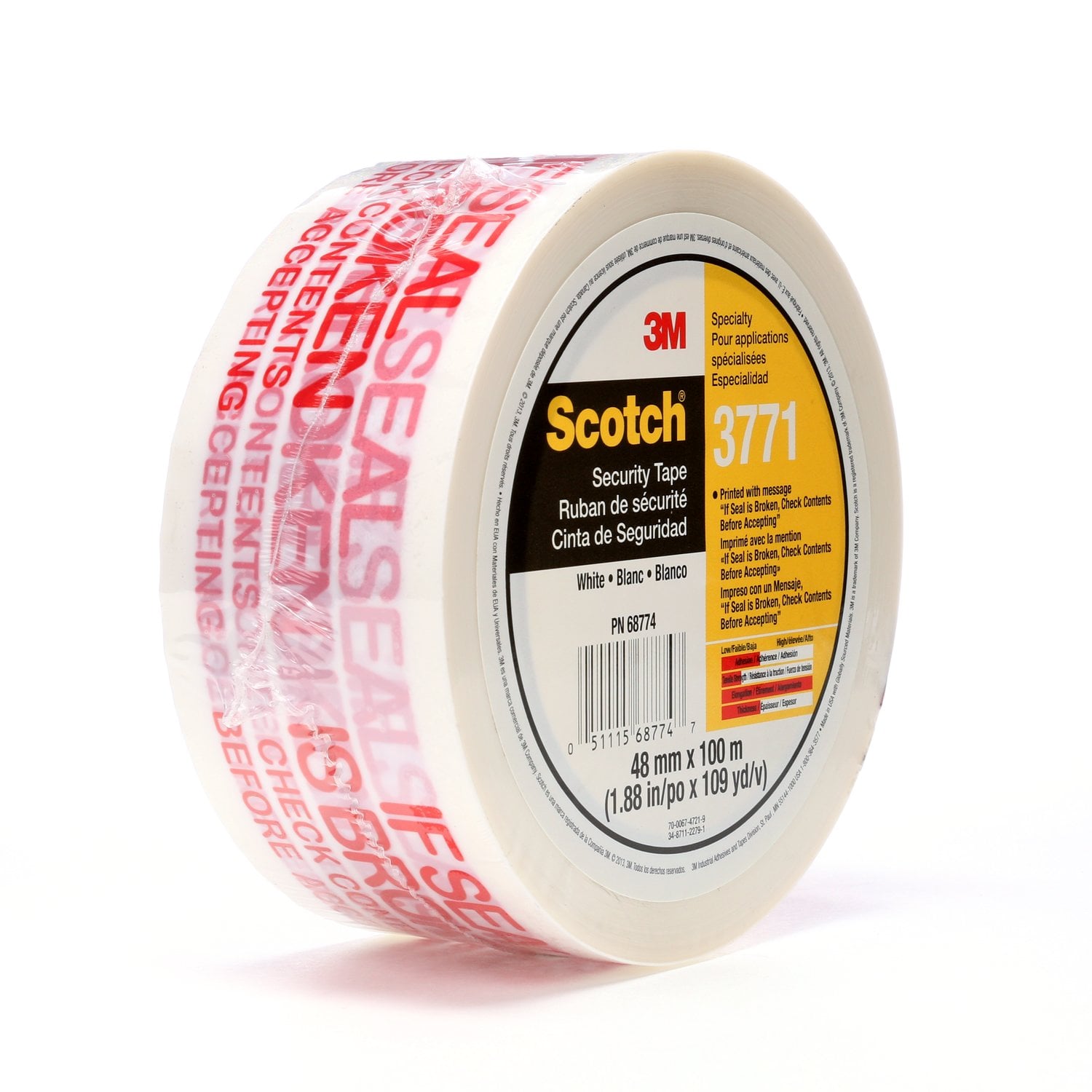 7010302431 - Scotch Printed Message Box Sealing Tape 3771, White, 48 mm x 100 m, (6 Roll/Pack 6 Pack/Case) 36/Case, Conveniently Packaged
