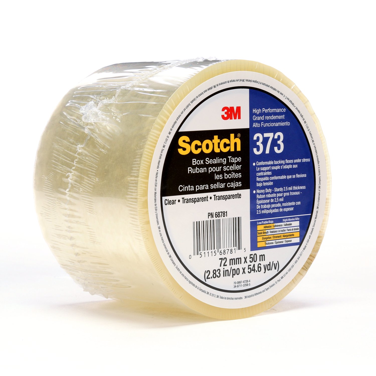 7010312442 - Scotch Box Sealing Tape 373, Clear, 72mm x 50m, 24/Case, Individually Wrapped Conveniently Packaged