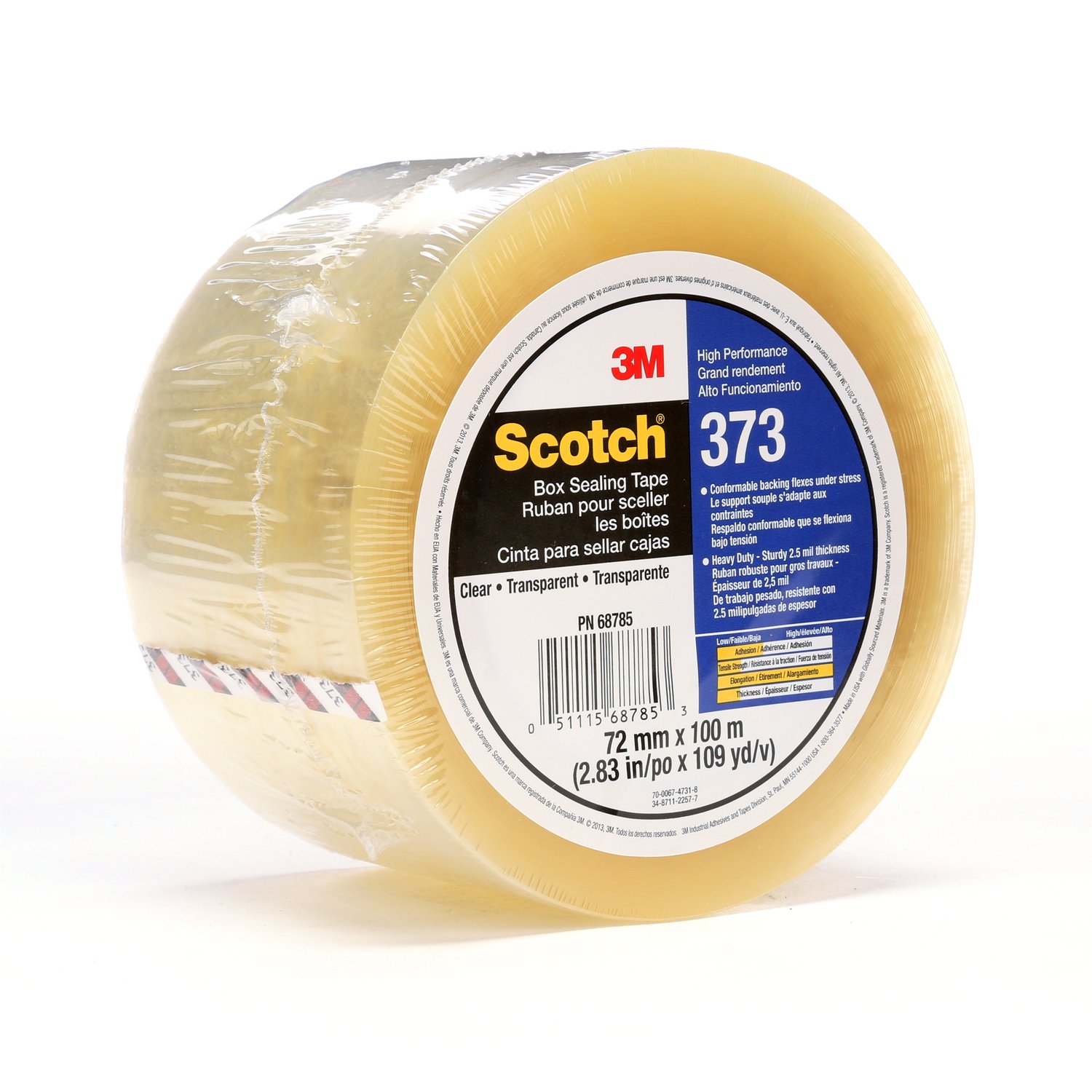 7010335125 - Scotch Box Sealing Tape 373, Clear, 72 mm x 100 m, 24/Case,
Individually Wrapped Conveniently Packaged