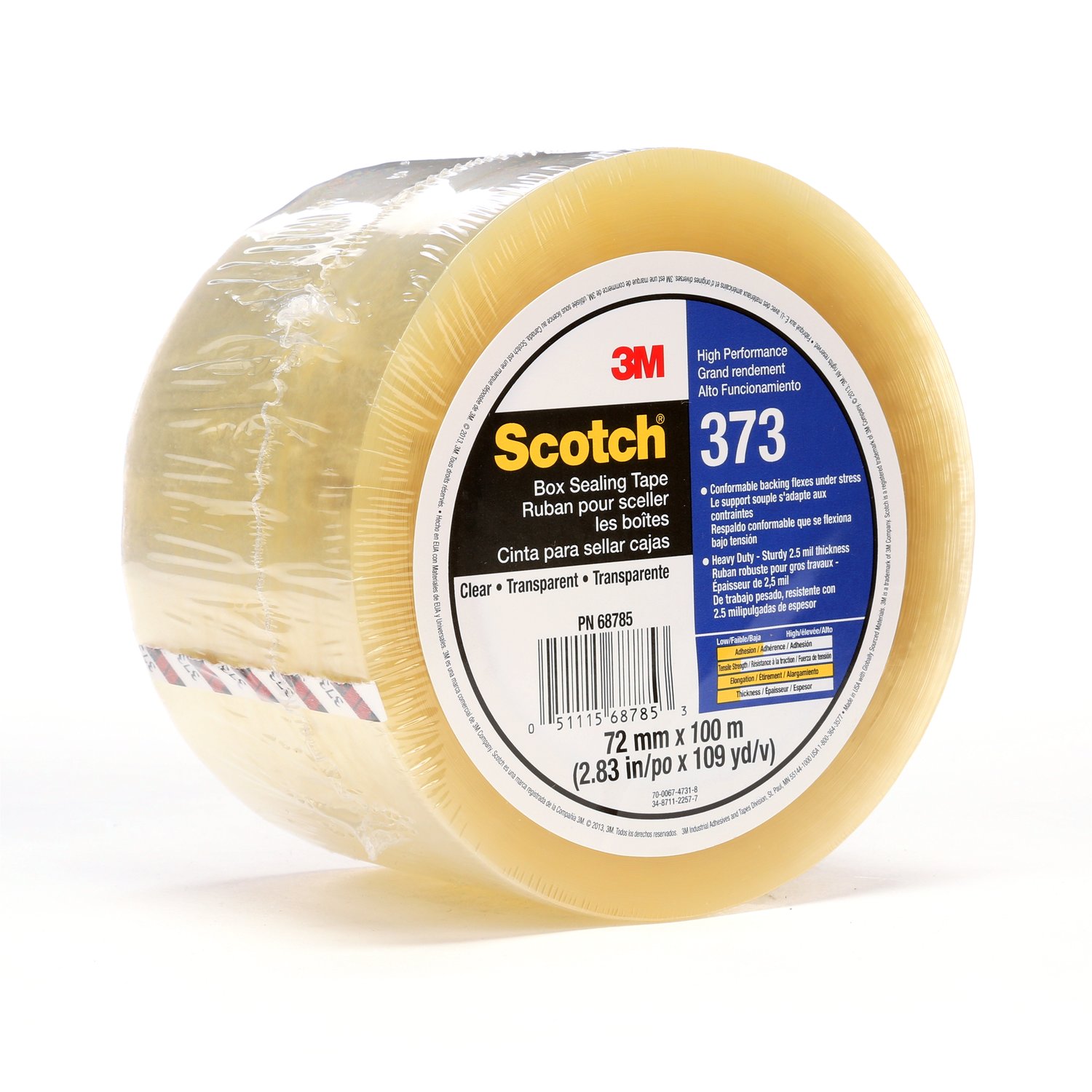 7010335125 - Scotch Box Sealing Tape 373, Clear, 72 mm x 100 m, 24/Case, Individually Wrapped Conveniently Packaged