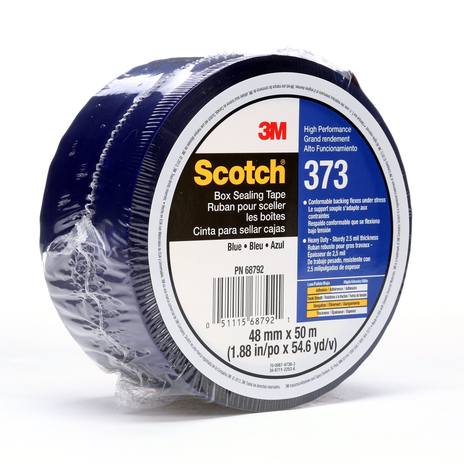 7010312443 - Scotch Box Sealing Tape 373, Blue, 48 mm x 50 m, 36/Case, Individually Wrapped Conveniently Packaged
