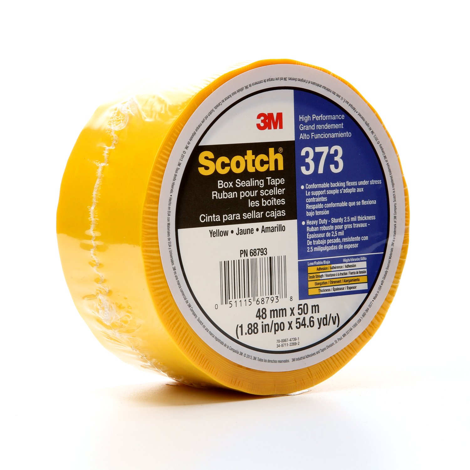 7010374969 - Scotch Box Sealing Tape 373, Yellow, 48 mm x 50 m, 36/Case, Individually Wrapped Conveniently Packaged