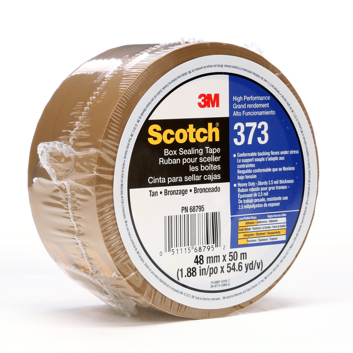 7010374970 - Scotch Box Sealing Tape 373, Tan, 48 mm x 50 m, 36/Case, Individually Wrapped Conveniently Packaged