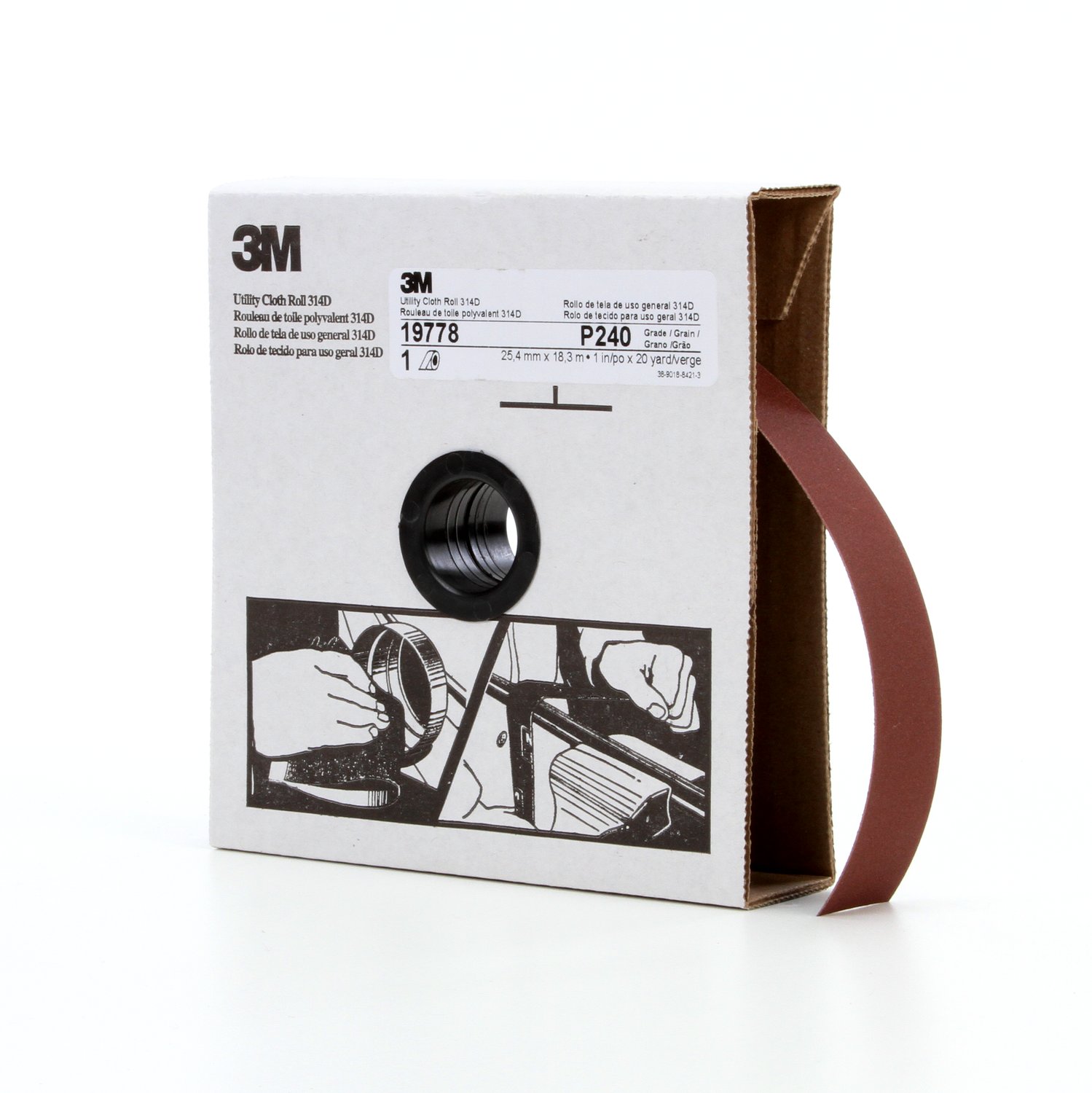 7000118500 - 3M Utility Cloth Roll 314D, P240 J-weight, 1 in x 20 yd, 5 ea/Case
