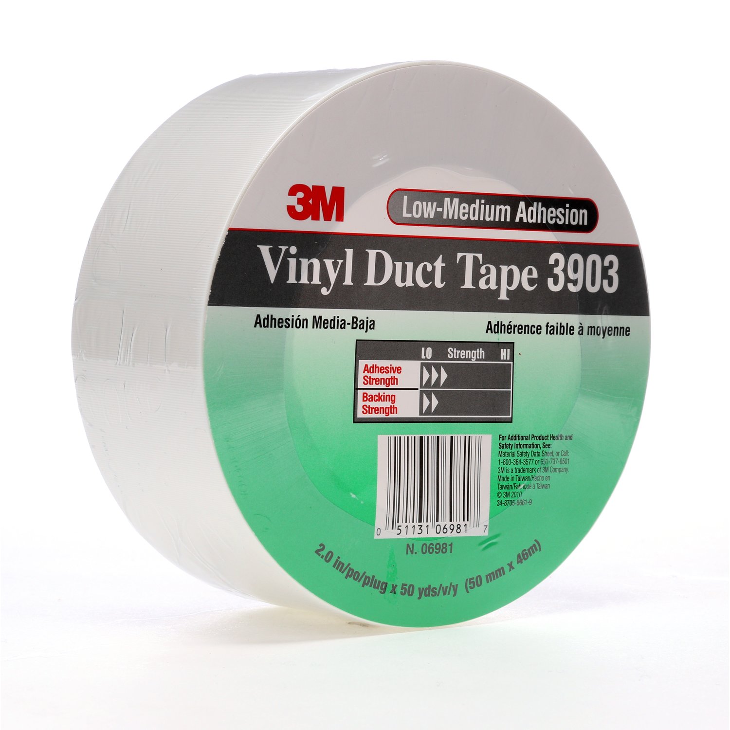 7100148262 - 3M Vinyl Duct Tape 3903, White, 2 in x 50 yd, 6.5 mil, 24/Case, Individually Wrapped Conveniently Packaged