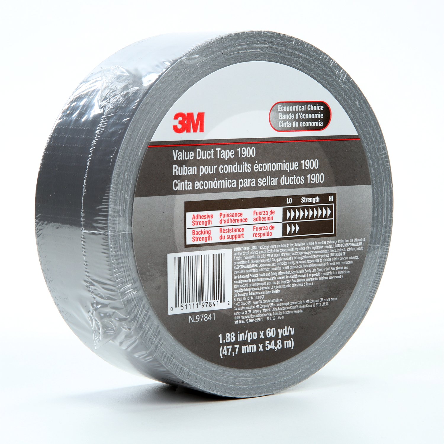 7010375734 - 3M Value Duct Tape 1900, Silver, 1.88 in x 60 yd, 5.8 mil, 24/Case, Individually Wrapped Conveniently Packaged