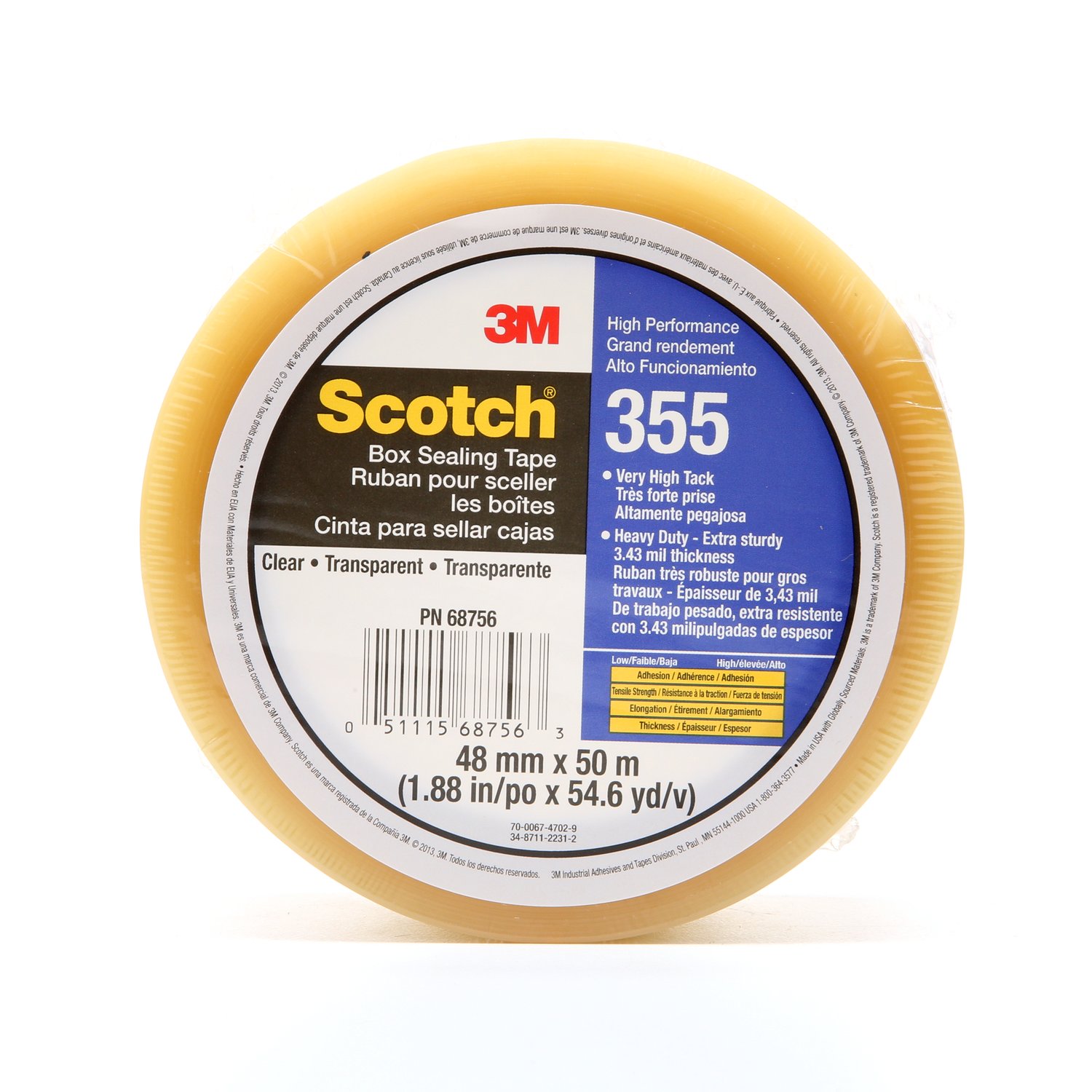 7010302430 - Scotch Box Sealing Tape 355, Clear, 48 mm x 50 m, 36/Case, Individually
Wrapped Conveniently Packaged
