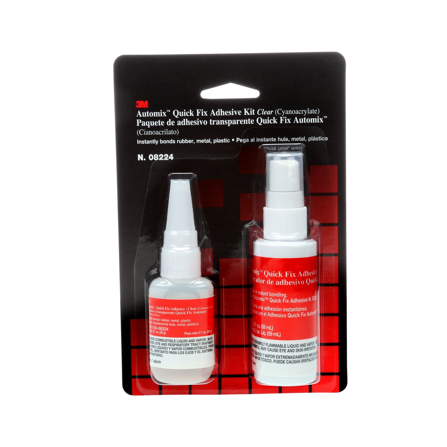 7100006284 - 3M Quick Fix Adhesive 08224, Kit 0.7 oz adhesive/2.0 oz accelerator Bottles, 6/Case