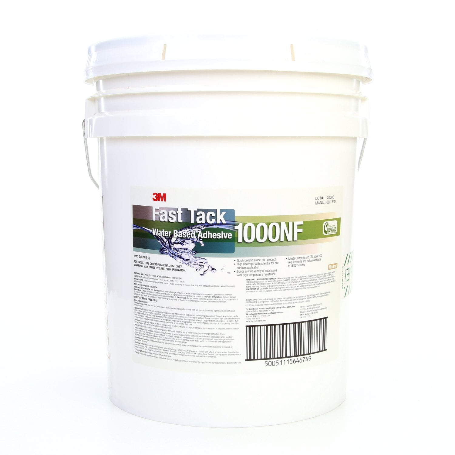7100025154 - 3M Fast Tack Water Based Adhesive 1000NF, Neutral, 5 Gallon (Pail), 1 Can/Drum