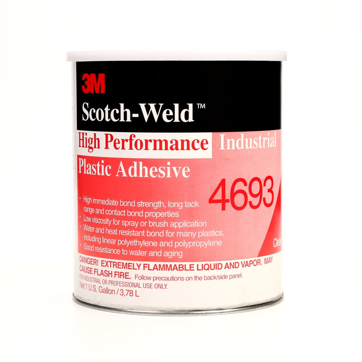 7000046575 - 3M High Performance Industrial Plastic Adhesive 4693, Light Amber, 1
Gallon Can, 4/case