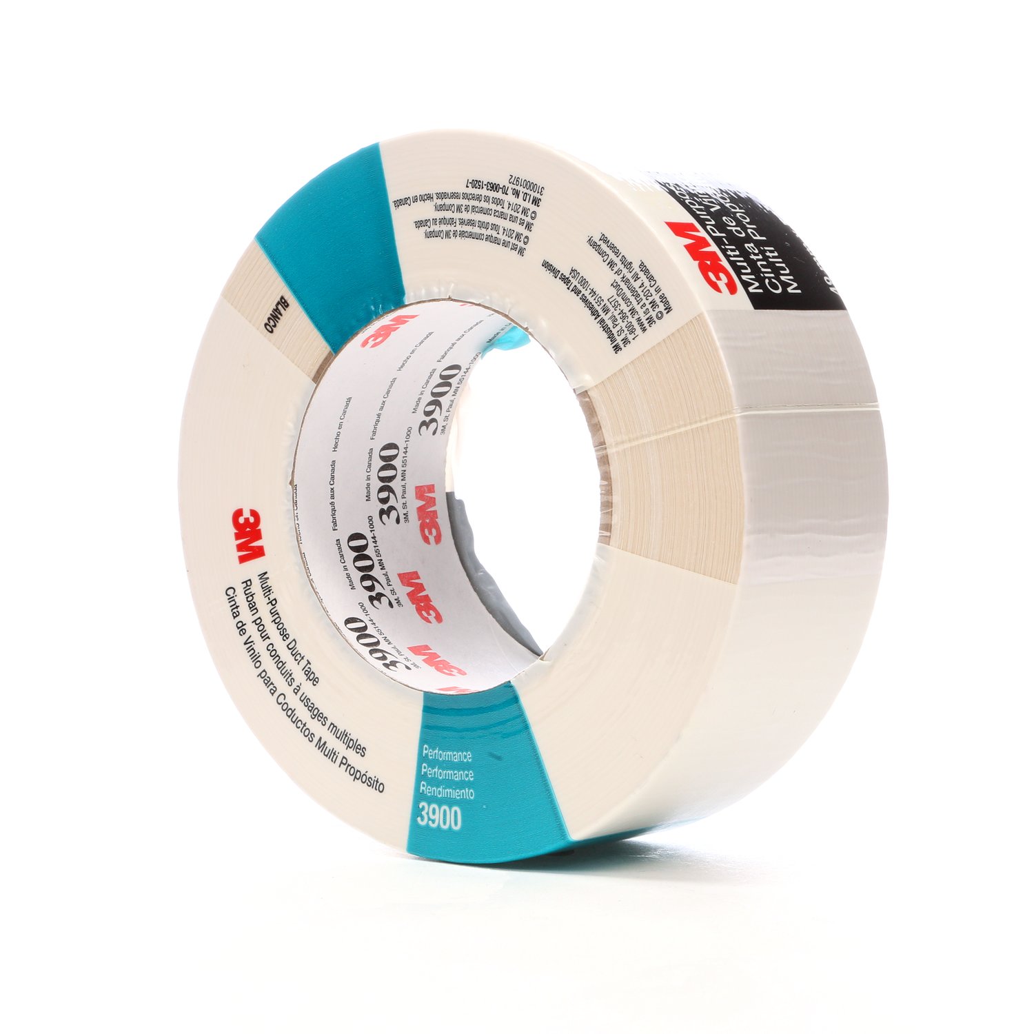 7000124008 - 3M Multi-Purpose Duct Tape 3900, White, 48 mm x 54.8 m, 7.6 mil, 24 Roll/Case, Individually Wrapped Conveniently Packaged