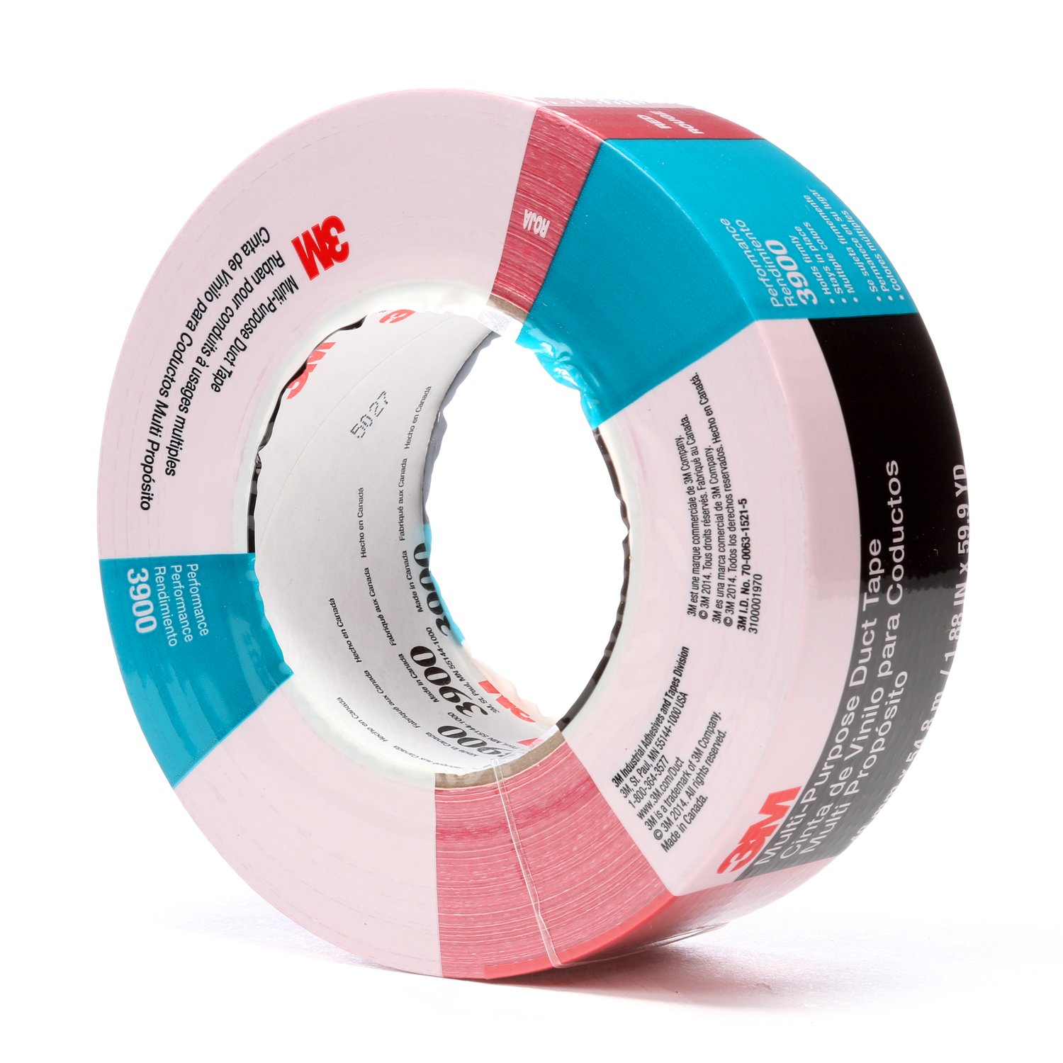 7000144749 - 3M Multi-Purpose Duct Tape 3900, Red, 48 mm x 54.8 m, 7.6 mil, 24 Roll/Case, Individually Wrapped Conveniently Packaged