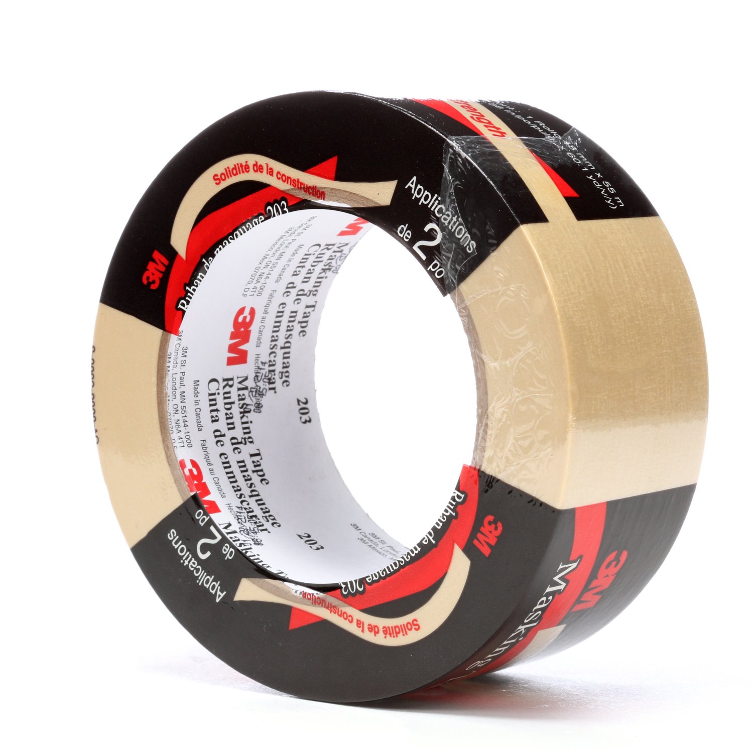 7000124233 - 3M General Purpose Masking Tape 203, Beige, 48 mm x 55 m, 4.7 mil, 24 Roll/Case, Individually Wrapped Conveniently Packaged