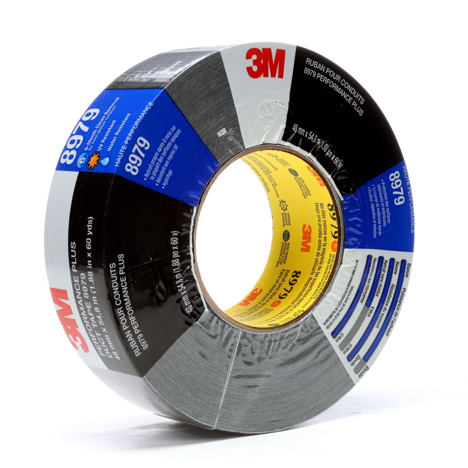 7000124266 - 3M Performance Plus Duct Tape 8979, Black, 48 mm x 54.8 m, 12.1 mil, 24 Roll/Case, Conveniently Packaged