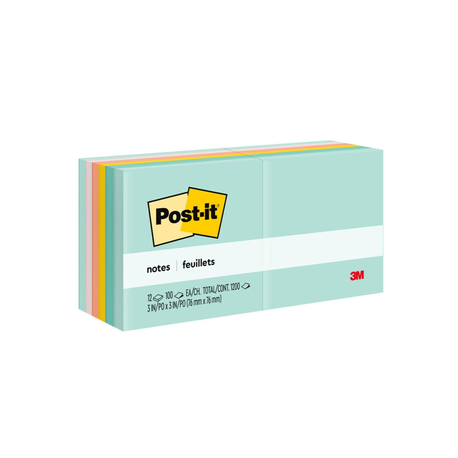 7100243051 - Post-it Notes 654-AST, Marseille, Colors, 3 in x 3 in (76 mm x 76 mm), 100% PEFC, SGSCH-PEFC-COC-110078