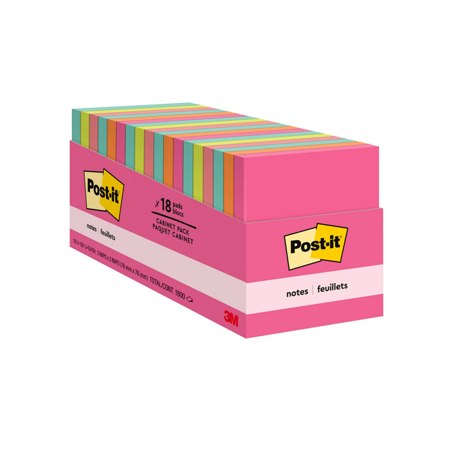 7010371259 - Post-it Notes 654-18CTCP, 3 in x 3 in,Cabinet Pack, 18 Pads/Pack, 100 Sheets/Pad, 100% PEFC, SGSCH-PEFC-COC-110078