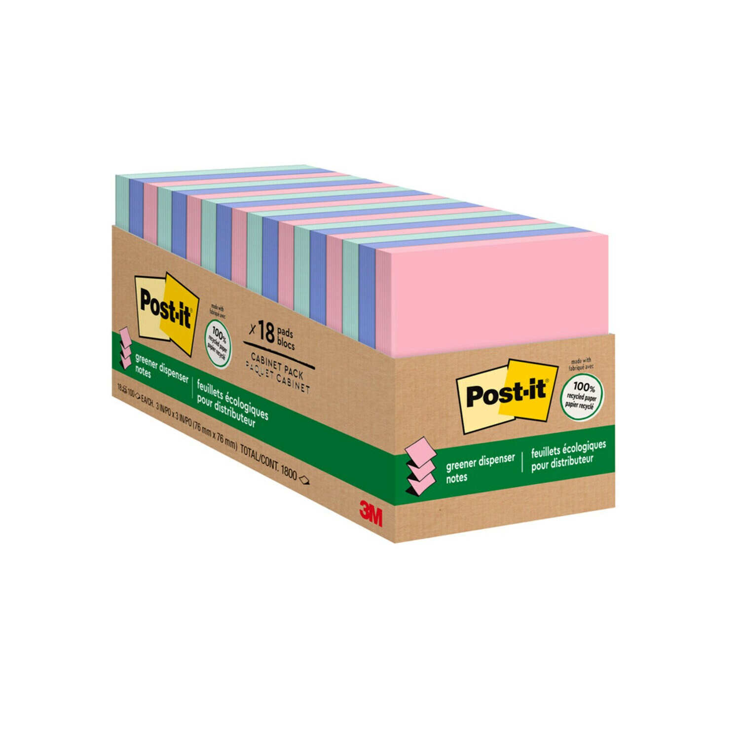 7100235632 - Post-it Dispenser Pop-up Notes R330RP-18CP, 3 in x 3 in (76 mm x 76 mm), 100% PEFC, SGSCH-PEFC-COC-110078