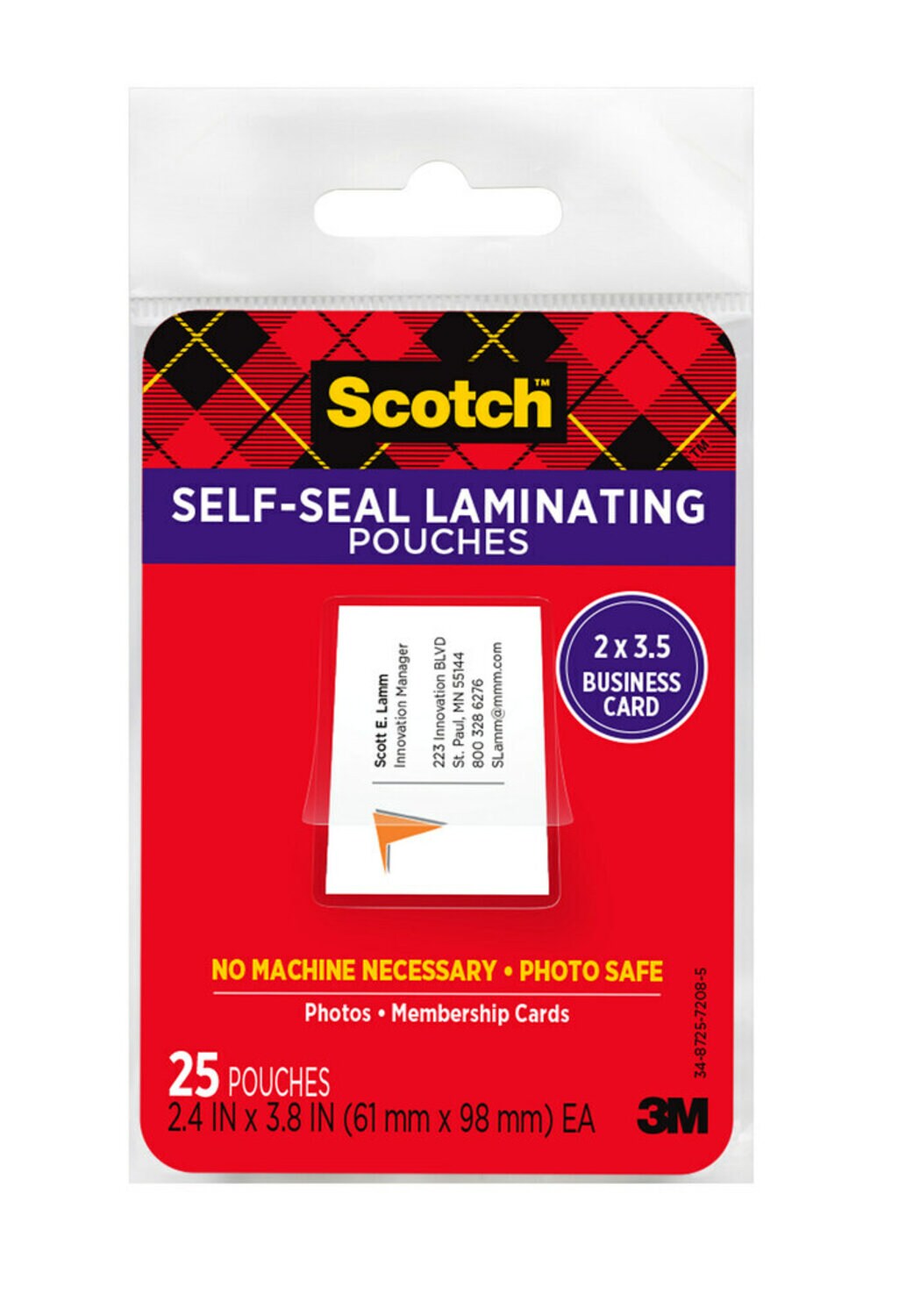 7000122971 - Scotch Self-Sealing Laminating Pouches LS851G Business Card size