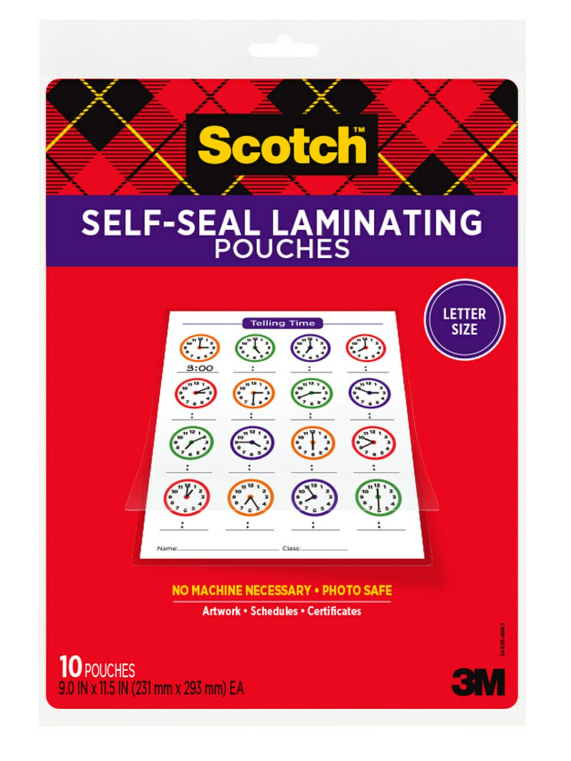7010369982 - Scotch Self-Sealing Laminating Pouches LS854-10G, 9.0 in x 11.5 in x 0 in (231 mm x 293 mm)