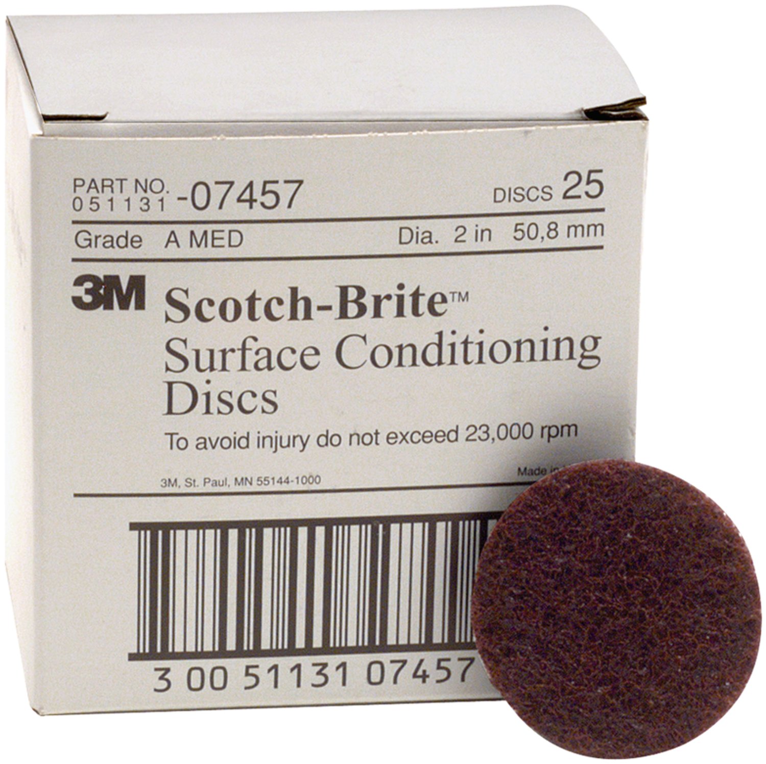 7000120822 - Scotch-Brite Surface Conditioning Disc, SC-DH, 07457, A/O Medium, 2 in x NH, 25/Carton, 100 ea/Case