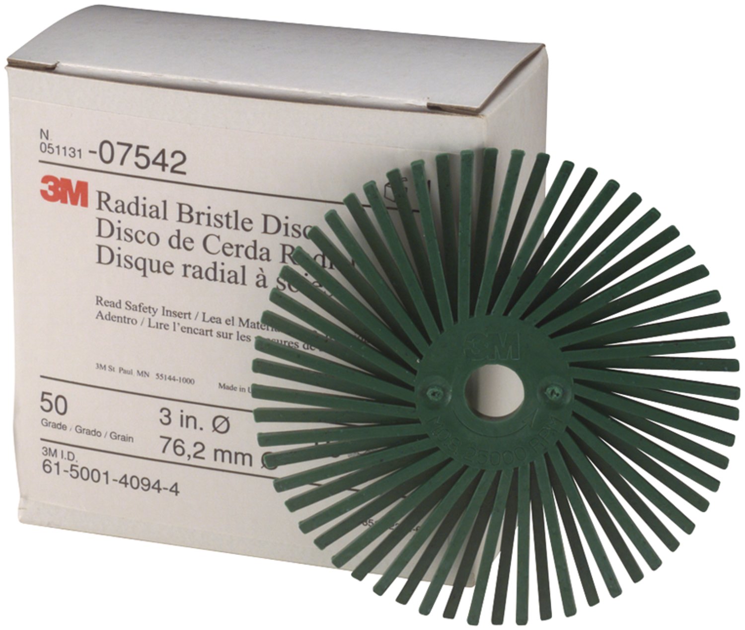7100138325 - Scotch-Brite Radial Bristle Disc, 3 in x 3/8 in 50, 10/Carton, 4 Cartons/Case