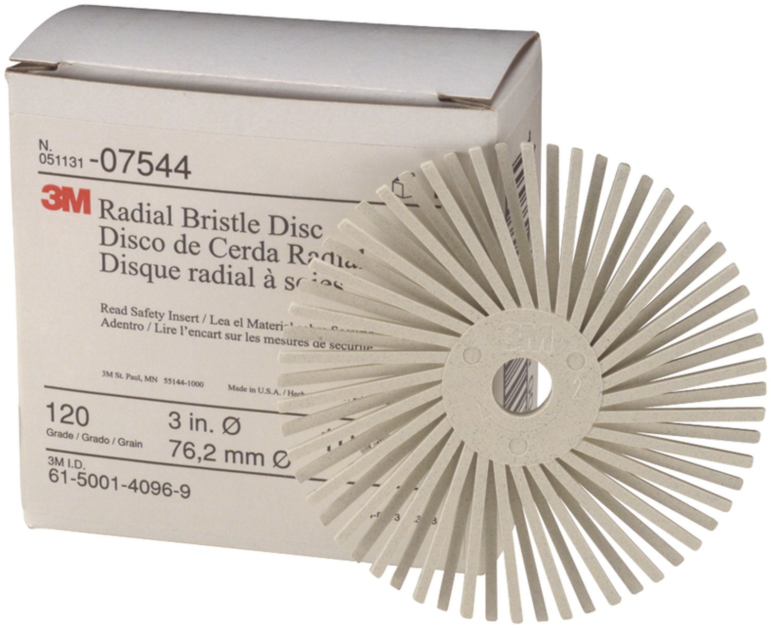 7100138179 - Scotch-Brite Radial Bristle Disc, RB-ZB, 120, 3 in x 3/8 in, 10/Carton, 4 Cartons/Case