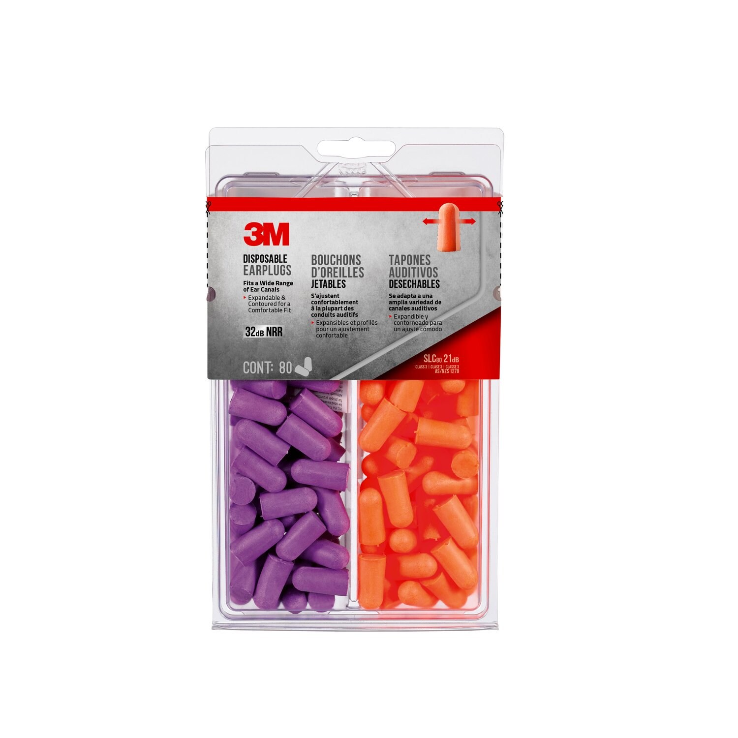 7100156923 - 3M Disposable Earplugs, 92059H80-DC, Multicolor, 80 pairs/pack, 6 packs/case