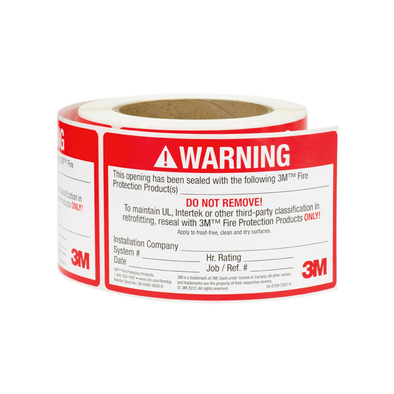 7010400882 - 3M Firestop Identification Label, 3 in x 5 in, (250 Labels/Roll) 4 Rolls/Case
