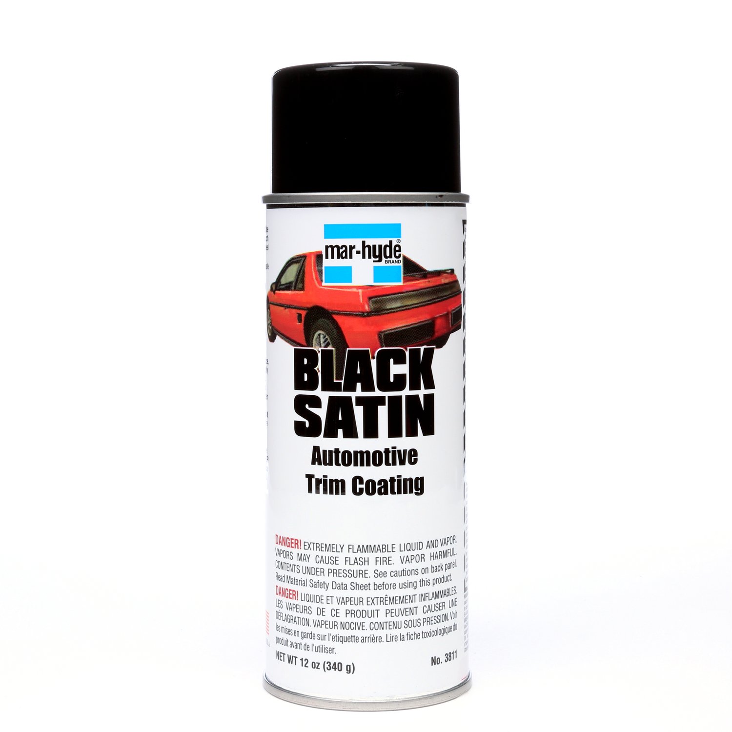 7000125078 - Mar-Hyde Black Satin Automotive Trim Coating, 03811, Aerosol, 12 oz Net Wt, 12 per case