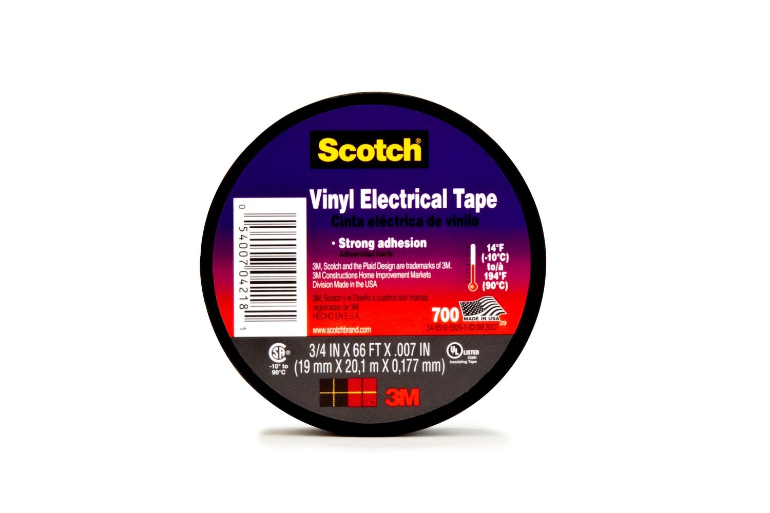 7010397874 - Scotch Vinyl Electrical Tape 700, 2 in x 20 ft, 1 in core, Black, 144
rolls/Case, NO SHRINKWRAP