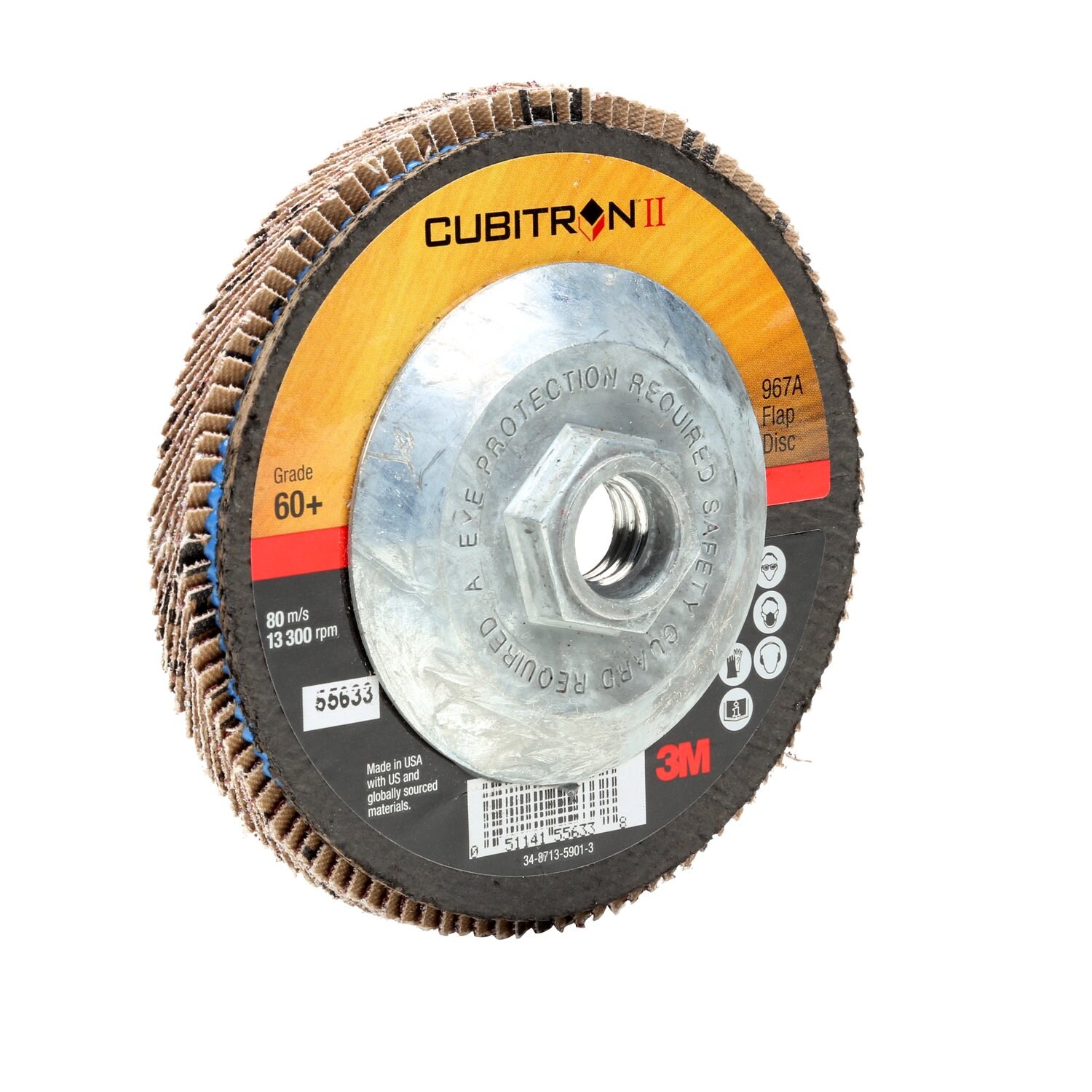 7010327061 - 3M Cubitron II Flap Disc 967A, 60+, T27 Quick Change, 4-1/2 in x 5/8"-11, Giant, 10 ea/Case