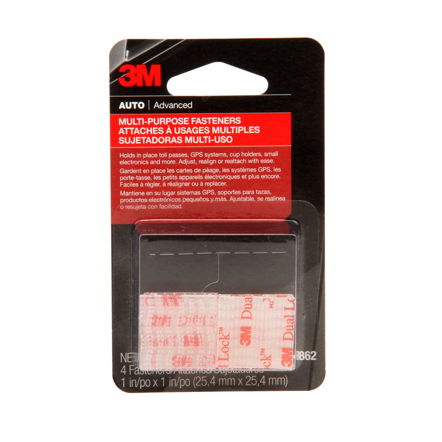 7010363016 - 3M Dual Lock Reclosable Fasteners, 04862, 1 in X 1 in, 4 pair per pack, 24 per case