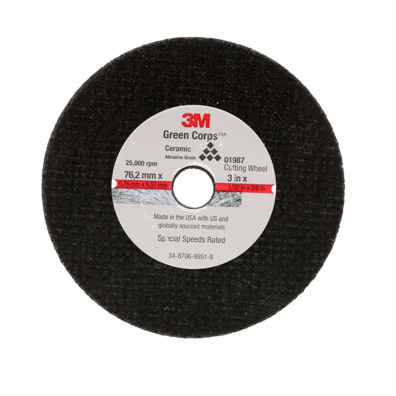 7100229882 - 3M General Purpose Cut-Off Wheel 01987, 3 in x 0.04 in x 3/8 in, 50 Each/Case