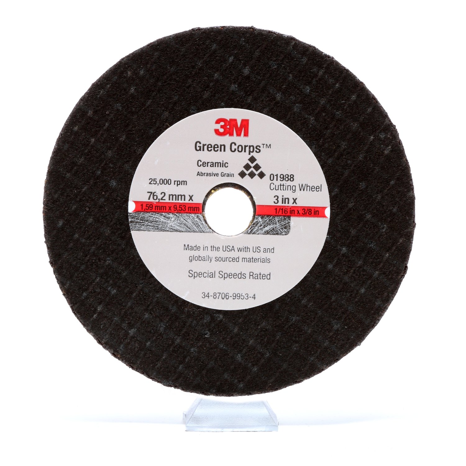 7100229881 - 3M General Purpose Cut-Off Wheel 01988, 3 in x 1/16 in x 3/8 in, 50 Each/Case