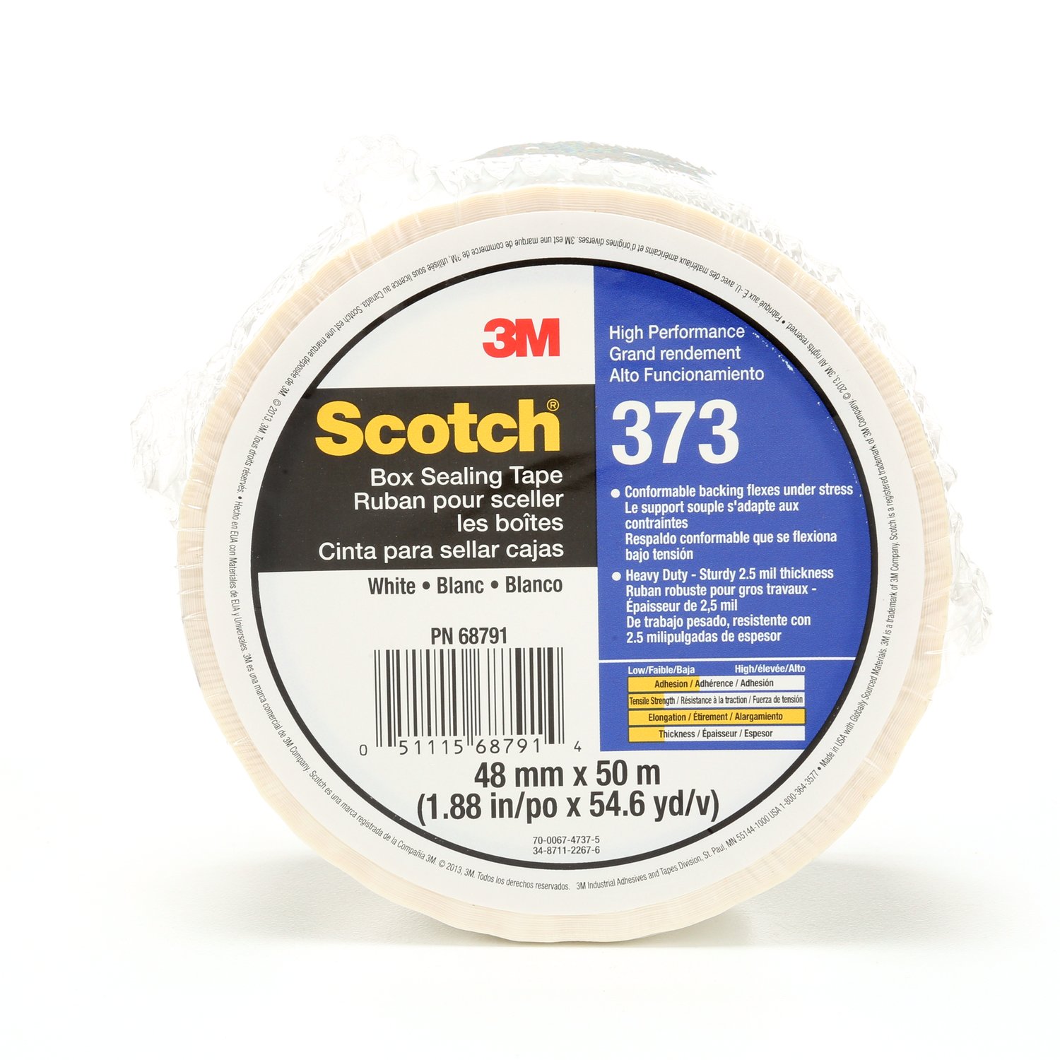7010374968 - Scotch Box Sealing Tape 373, White, 48 mm x 50 m, 36/Case, Individually
Wrapped Conveniently Packaged