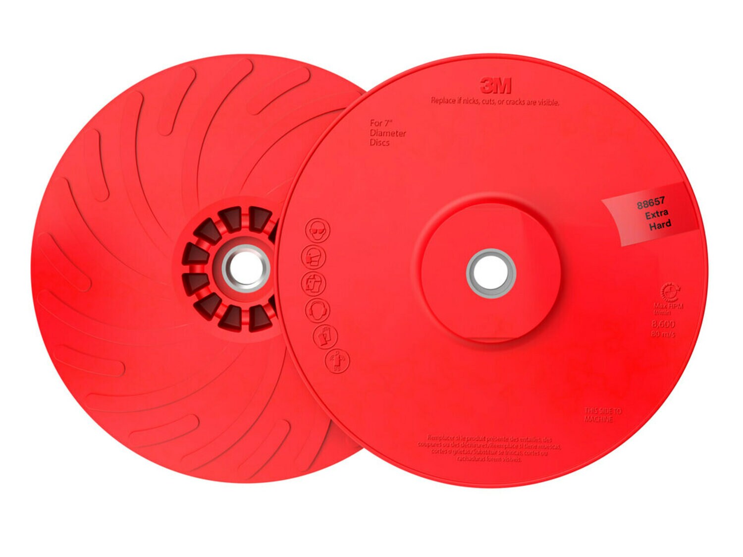 7100258730 - 3M Disc Back-up Pad Ribbed, 88657, Extra Hard, Red, 7 in, One Piece, 10 ea/Case