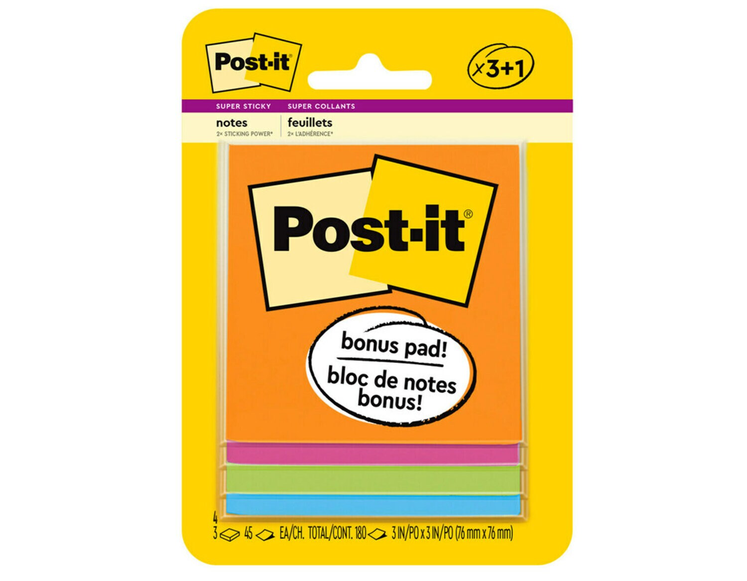 7010332971 - Post-it Super Sticky Notes, 3321-SSAU-B, 3 in x 3 in (76 mm x 76 mm),
Rio de Janeiro colors