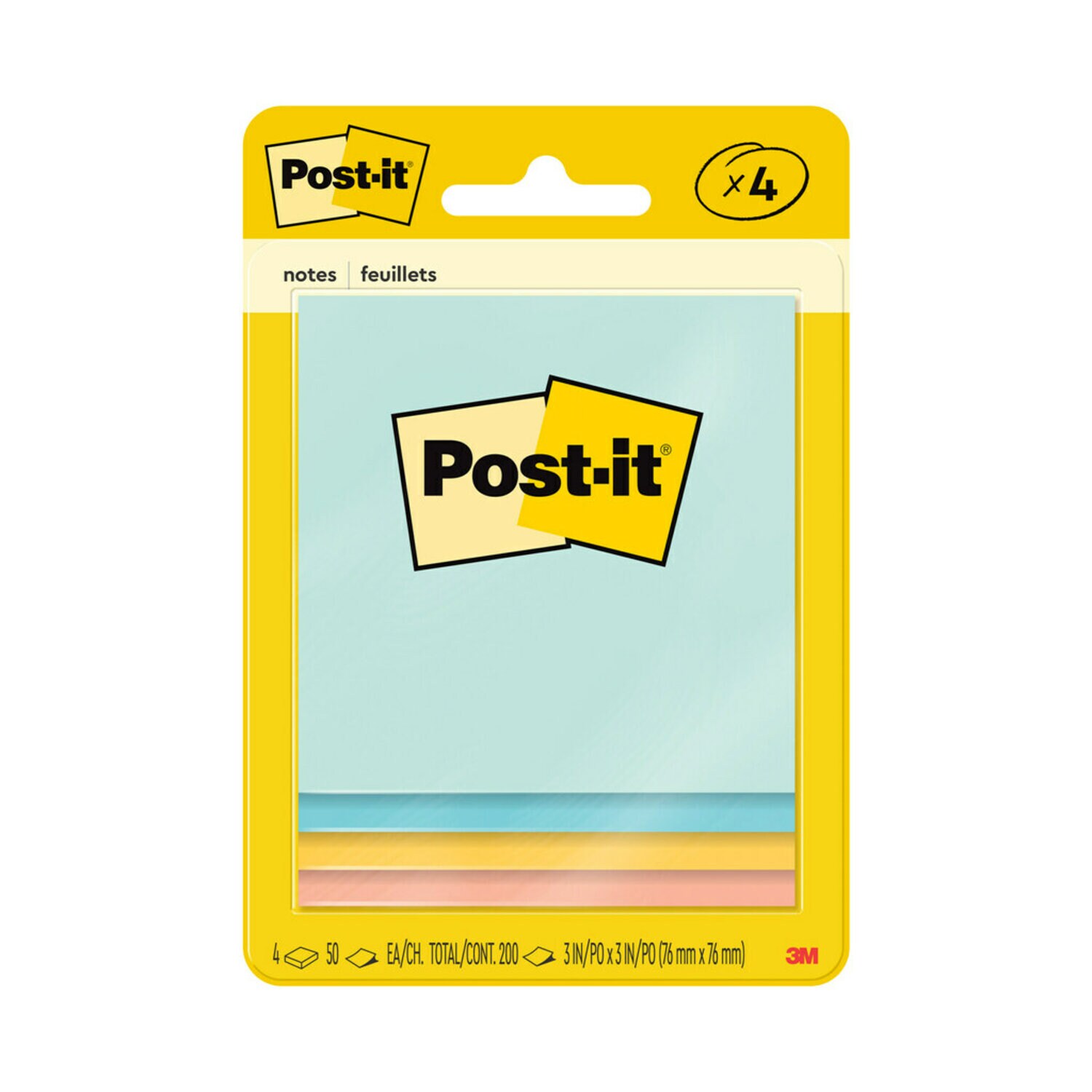 7100106002 - Post-it Notes 5401, 3 in x 3 in (76 mm x 76 mm), Pastel colors, 100% PEFC, SGSCH-PEFC-COC-110078