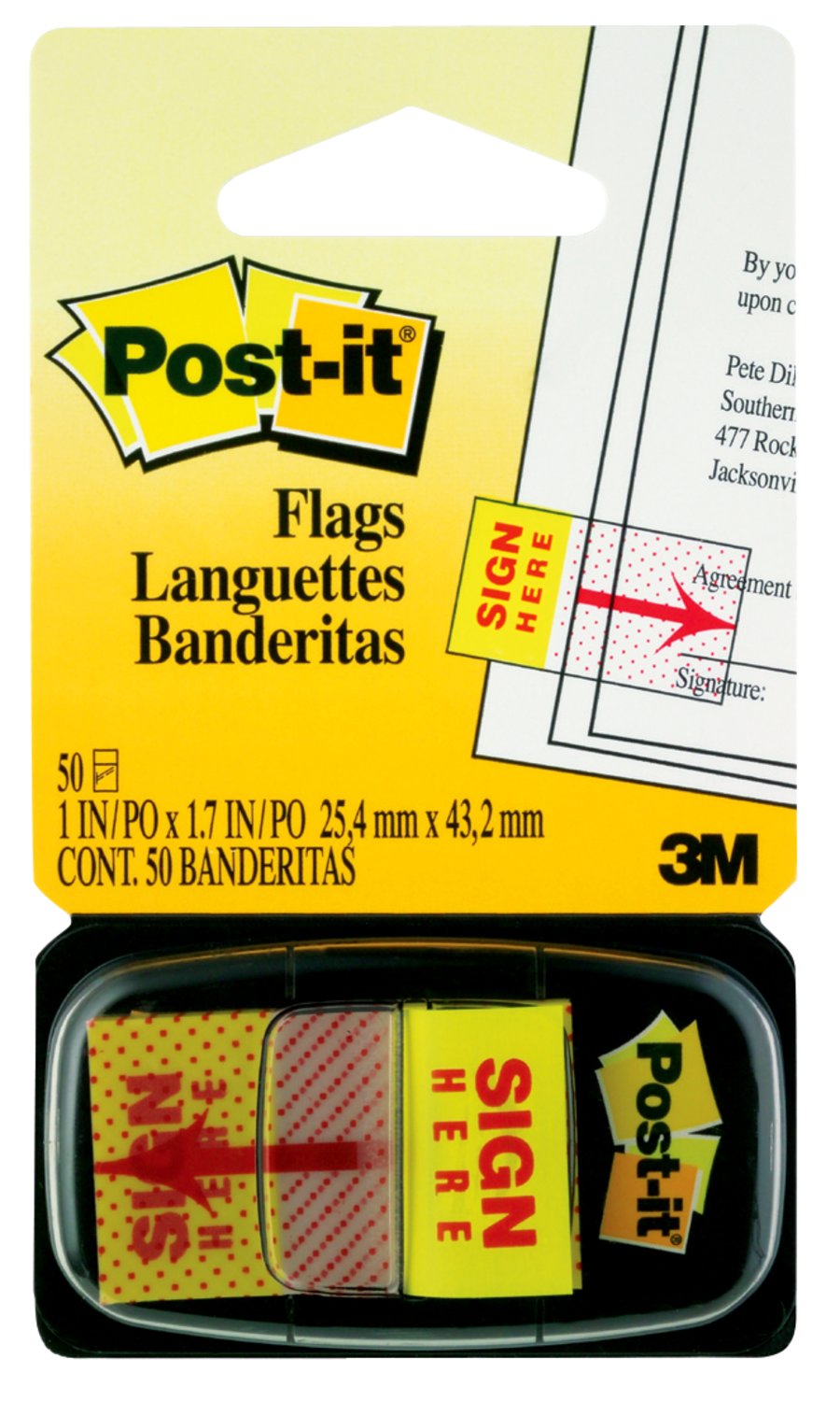 7000002258 - Post-it Sign Here Flags 680-9 (36) 1 in x 1.7 in (25,4 mm x 43,2 mm) 50 flags/pd, 36pd/cs
