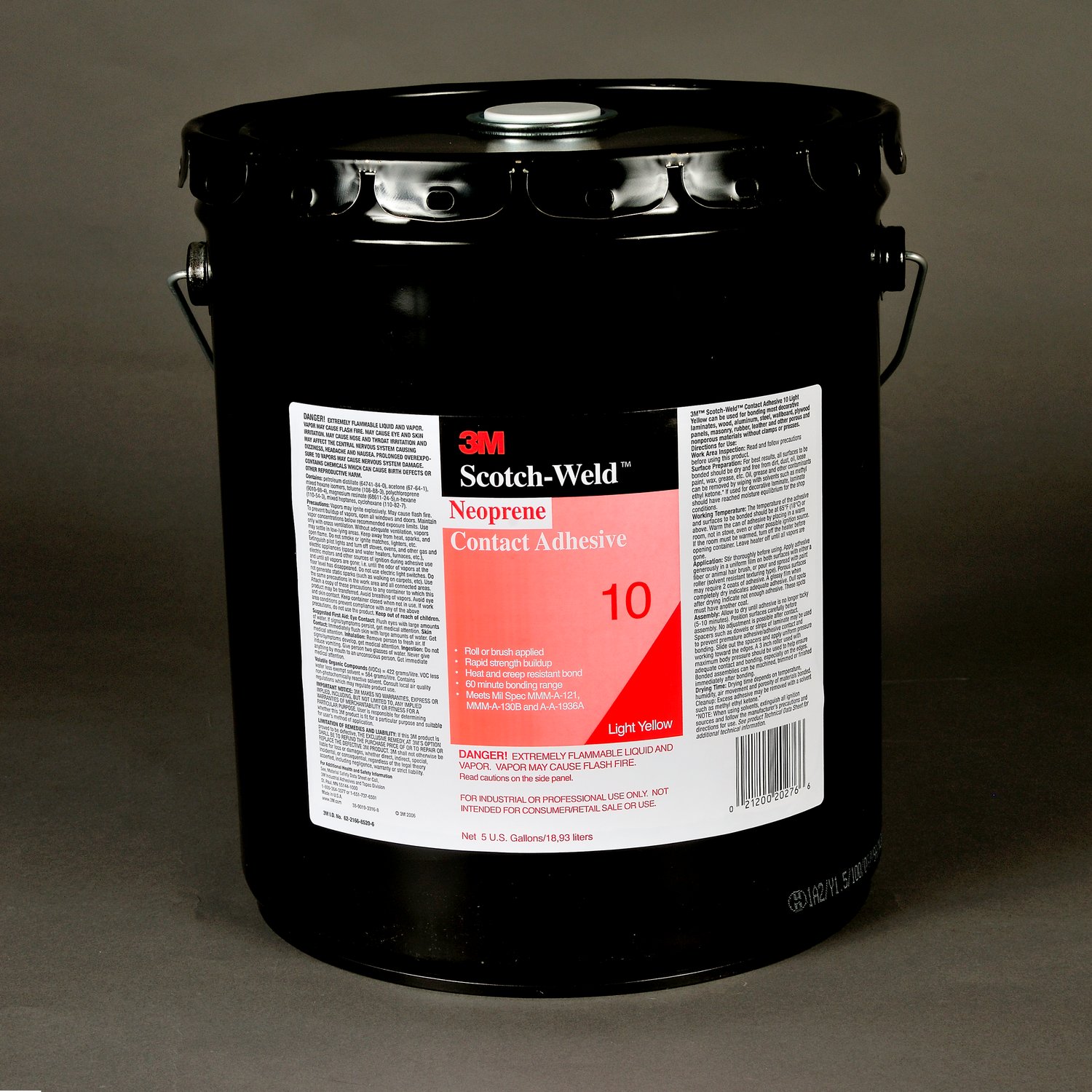 7000121218 - 3M Neoprene Contact Adhesive 10, Light Yellow, 5 Gallon Pour Spout (Pail), 1 Can/Drum