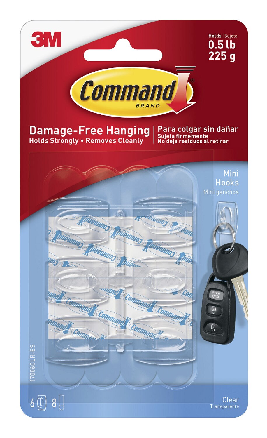 7100402336 - Command Mini Clear Hooks with Clear Strips 17006CLRES-D, 6 Mini Hooks, 8 Small Clear Strips/Pack