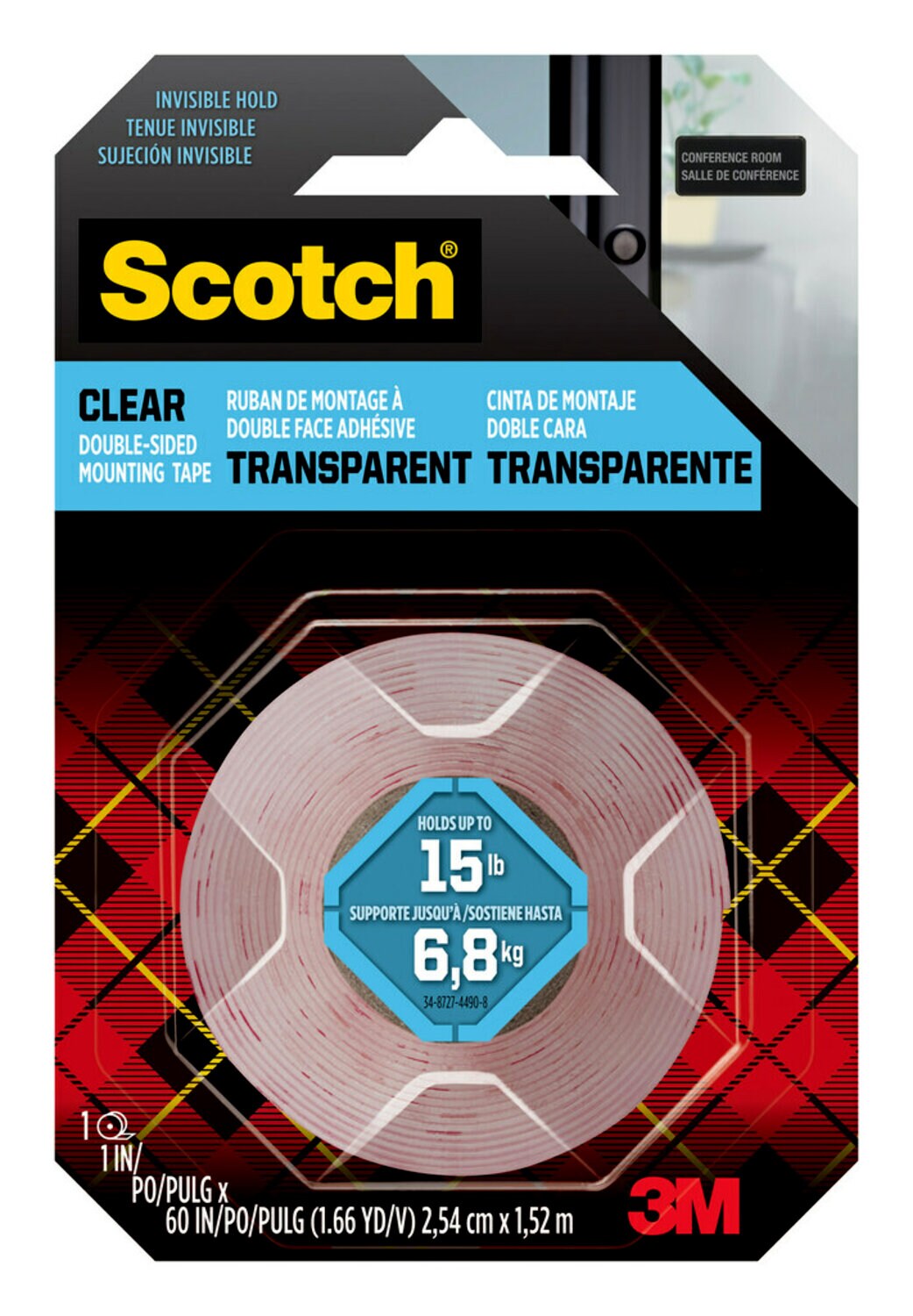 7100260074 - Scotch Clear Double-Sided Mounting Tape 410S-ESF, 1 in x 60 in (2.54 cm x 1.52 m)