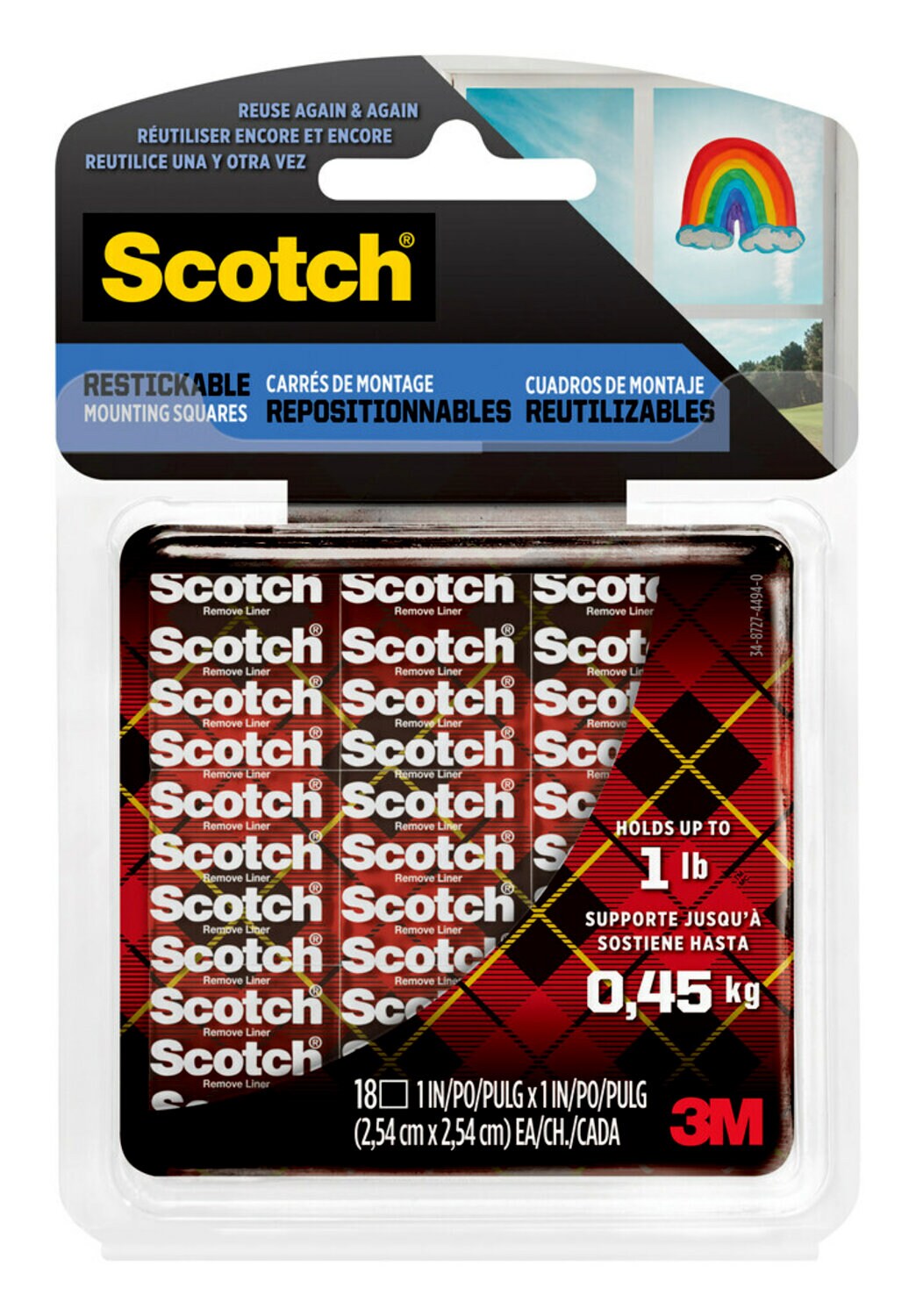 7100260044 - Scotch Restickable Mounting Squares R100S-ESF, 1 in x 1 in (2.54 cm x 2.54 cm) 18/pk