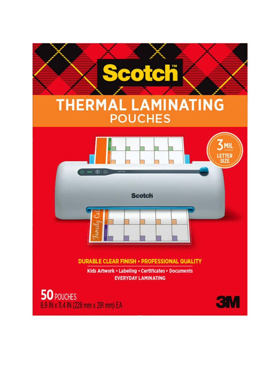 7100258411 - Scotch Thermal Pouches TP3854-50, Letter Size
